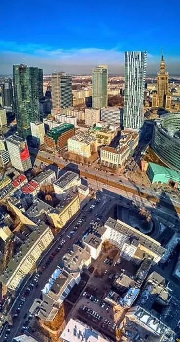 Framed Print : WARSAW, POLAND - FEBRUARY 23, 2019: Beautiful panoramic aerial drone view to the center of Warsaw City and Zlota 44 Framed Print : WARSAW, POLAND - FEBRUARY 23, 2019: Beautiful panoramic aerial drone view to the center of Warsaw City and Zlota 44