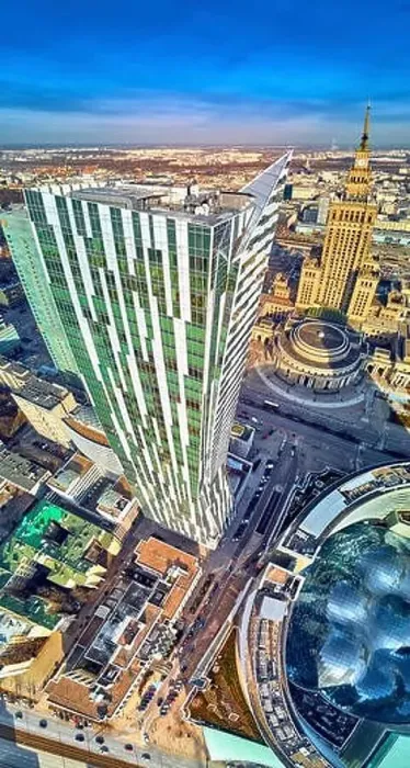 Framed Print : WARSAW, POLAND - FEBRUARY 23, 2019: Beautiful panoramic aerial drone view to the center of Warsaw City and Zlota 44 Framed Print : WARSAW, POLAND - FEBRUARY 23, 2019: Beautiful panoramic aerial drone view to the center of Warsaw City and Zlota 44