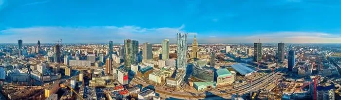 Framed Print : WARSAW, POLAND - FEBRUARY 23, 2019: Beautiful panoramic aerial drone view to the center of Warsaw City and Zlota 44 Framed Print : WARSAW, POLAND - FEBRUARY 23, 2019: Beautiful panoramic aerial drone view to the center of Warsaw City and Zlota 44