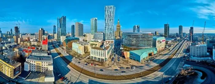 Framed Print : WARSAW, POLAND - FEBRUARY 23, 2019: Beautiful panoramic aerial drone view to the center of Warsaw City and Zlota 44 Framed Print : WARSAW, POLAND - FEBRUARY 23, 2019: Beautiful panoramic aerial drone view to the center of Warsaw City and Zlota 44
