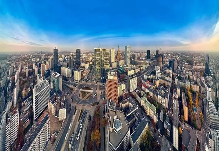 Framed Print : WARSAW, POLAND - OCTOBER 19, 2019: Beautiful panoramic aerial drone view to panorama cityscape of Warsaw modern City Framed Print : WARSAW, POLAND - OCTOBER 19, 2019: Beautiful panoramic aerial drone view to panorama cityscape of Warsaw modern City