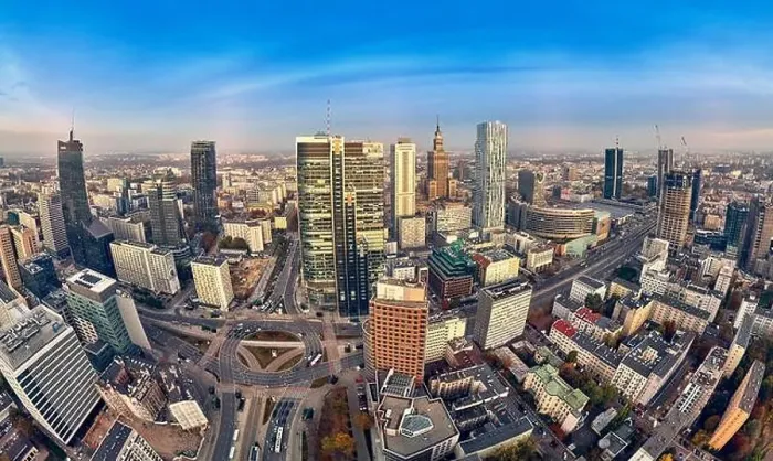 Framed Print : WARSAW, POLAND - OCTOBER 19, 2019: Beautiful panoramic aerial drone view to panorama cityscape of Warsaw modern City Framed Print : WARSAW, POLAND - OCTOBER 19, 2019: Beautiful panoramic aerial drone view to panorama cityscape of Warsaw modern City