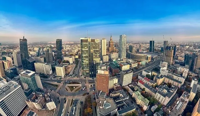 Framed Print : WARSAW, POLAND - OCTOBER 19, 2019: Beautiful panoramic aerial drone view to panorama cityscape of Warsaw modern City Framed Print : WARSAW, POLAND - OCTOBER 19, 2019: Beautiful panoramic aerial drone view to panorama cityscape of Warsaw modern City