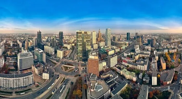 Framed Print : WARSAW, POLAND - OCTOBER 19, 2019: Beautiful panoramic aerial drone view to panorama cityscape of Warsaw modern City Framed Print : WARSAW, POLAND - OCTOBER 19, 2019: Beautiful panoramic aerial drone view to panorama cityscape of Warsaw modern City