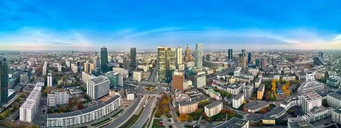 Framed Print : WARSAW, POLAND - OCTOBER 19, 2019: Beautiful panoramic aerial drone view to panorama cityscape of Warsaw modern City Framed Print : WARSAW, POLAND - OCTOBER 19, 2019: Beautiful panoramic aerial drone view to panorama cityscape of Warsaw modern City