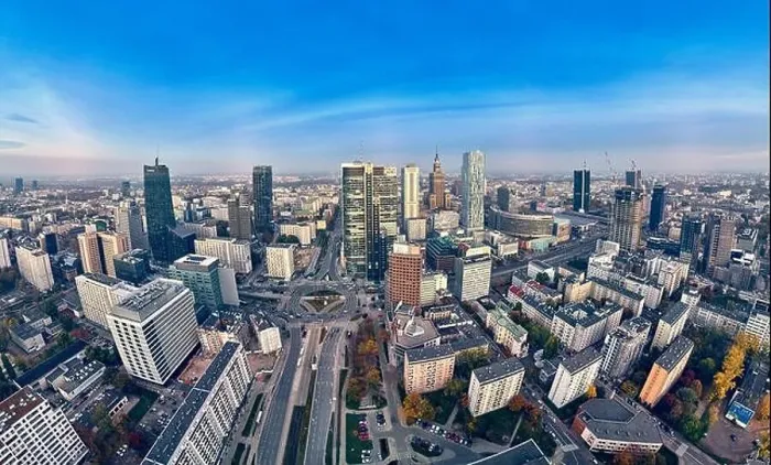 Framed Print : WARSAW, POLAND - OCTOBER 19, 2019: Beautiful panoramic aerial drone view to panorama cityscape of Warsaw modern City Framed Print : WARSAW, POLAND - OCTOBER 19, 2019: Beautiful panoramic aerial drone view to panorama cityscape of Warsaw modern City