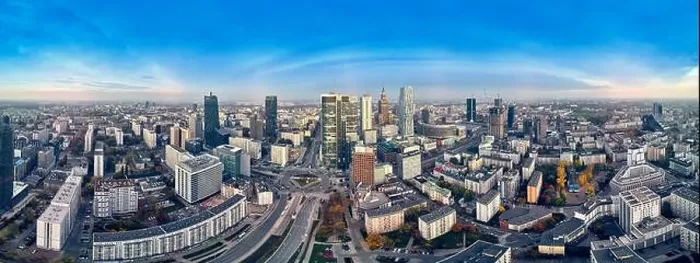 Framed Print : WARSAW, POLAND - OCTOBER 19, 2019: Beautiful panoramic aerial drone view to panorama cityscape of Warsaw modern City Framed Print : WARSAW, POLAND - OCTOBER 19, 2019: Beautiful panoramic aerial drone view to panorama cityscape of Warsaw modern City