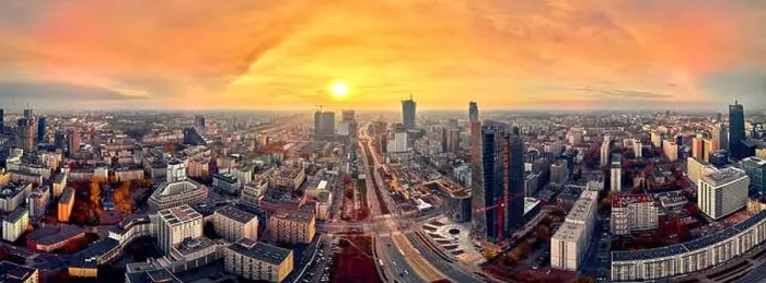 Framed Print : WARSAW, POLAND - OCTOBER 19, 2019: Beautiful panoramic aerial drone view to panorama cityscape of Warsaw modern City Framed Print : WARSAW, POLAND - OCTOBER 19, 2019: Beautiful panoramic aerial drone view to panorama cityscape of Warsaw modern City