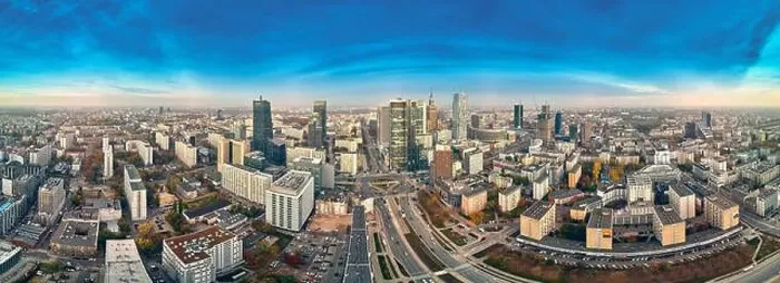 Framed Print : WARSAW, POLAND - OCTOBER 19, 2019: Beautiful panoramic aerial drone view to panorama cityscape of Warsaw modern City Framed Print : WARSAW, POLAND - OCTOBER 19, 2019: Beautiful panoramic aerial drone view to panorama cityscape of Warsaw modern City