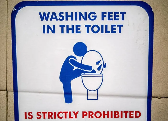 Framed Print : No washing feet in toilet sign, Mumbai, India Framed Print : No washing feet in toilet sign, Mumbai, India