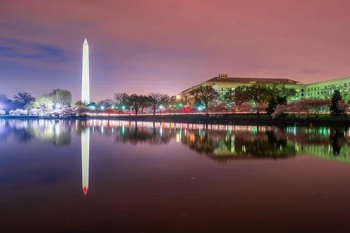 Framed Print : Washington DC; USA at the tidal basin with Washington Monument in spring season Framed Print : Washington DC; USA at the tidal basin with Washington Monument in spring season
