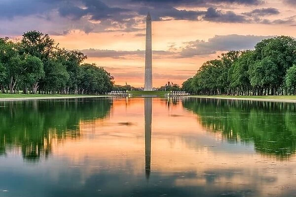 Washington Monument from the Reflecting Pool in Washingon DC, USA