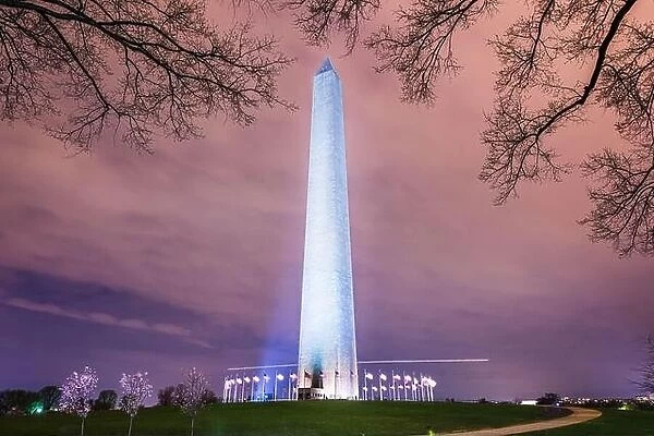 Washington Monument in Washington DC, USA at night