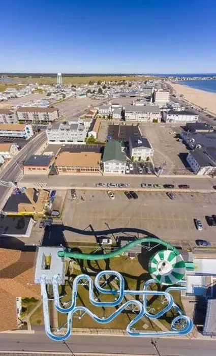 Framed Print : Water slide aerial view on Ocean Boulevard at Hampton Beach State Park, Town of Hampton, New Hampshire NH, USA