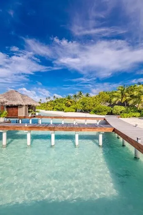 Framed Print : Water Villas bungalows on the perfect tropical Island, beautiful white sand on tropical beach blue water blue sky with coconut palm, Maldives islands Framed Print : Water Villas bungalows on the perfect tropical Island, beautiful white sand on tropical beach blue water blue sky with coconut palm, Maldives islands