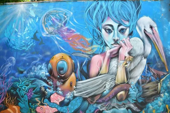 Framed Print : Under Water Woman Street art graffiti in Valparaiso Chile colorfull Framed Print : Under Water Woman Street art graffiti in Valparaiso Chile colorfull