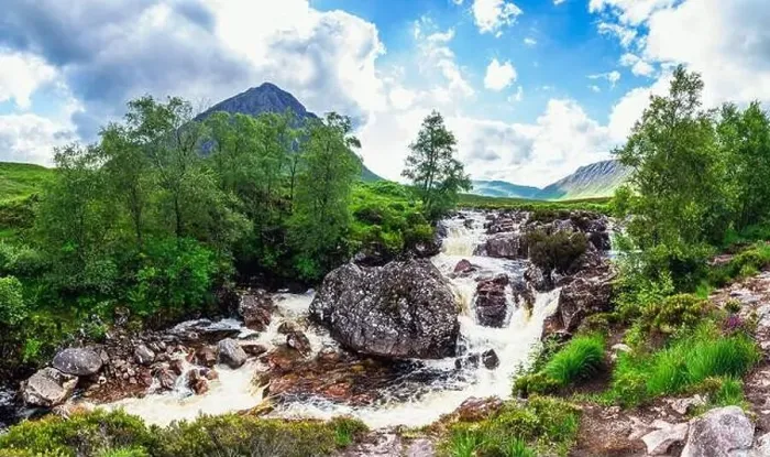 Framed Print : Waterfall under Buachaille Etive Mòr, River Coupall, Glen Etive and River Etive, Highlands, Scotland, UK Framed Print : Waterfall under Buachaille Etive Mòr, River Coupall, Glen Etive and River Etive, Highlands, Scotland, UK