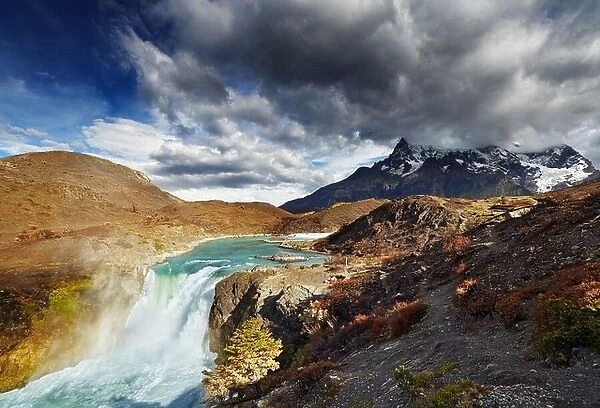Waterfall in Torres del Paine National Park, Patagonia, Chile