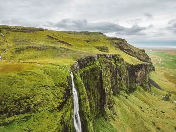 Framed Print : Waterfalls and green hills of Iceland - drone aerial shot Framed Print : Waterfalls and green hills of Iceland - drone aerial shot