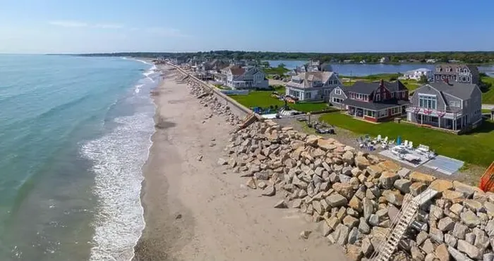 Framed Print : Waterfront houses at North Scituate Beach aerial view in summer in town of Scituate Framed Print : Waterfront houses at North Scituate Beach aerial view in summer in town of Scituate