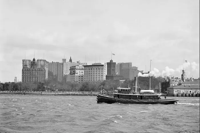 Framed Print : Waterfront and New York City skyline at the Battery 1900 Framed Print : Waterfront and New York City skyline at the Battery 1900