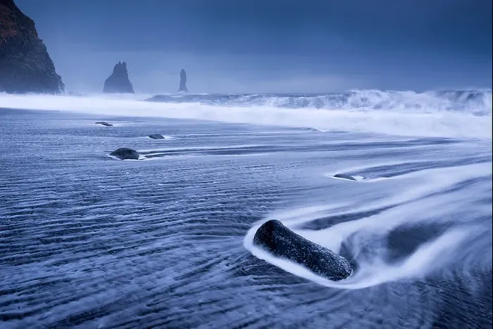 Framed Print : Waves rushing over black sand beach near Vik on the South coast of Iceland. Winter (January) 2013 Framed Print : Waves rushing over black sand beach near Vik on the South coast of Iceland. Winter (January) 2013