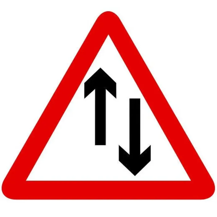 Framed Print : Two way traffic straight ahead road sign on white background Framed Print : Two way traffic straight ahead road sign on white background