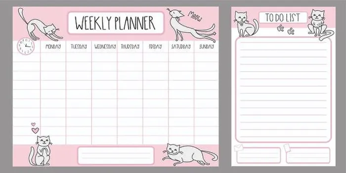 Framed Print : Weekly planner template and to do list with different cute cats Framed Print : Weekly planner template and to do list with different cute cats