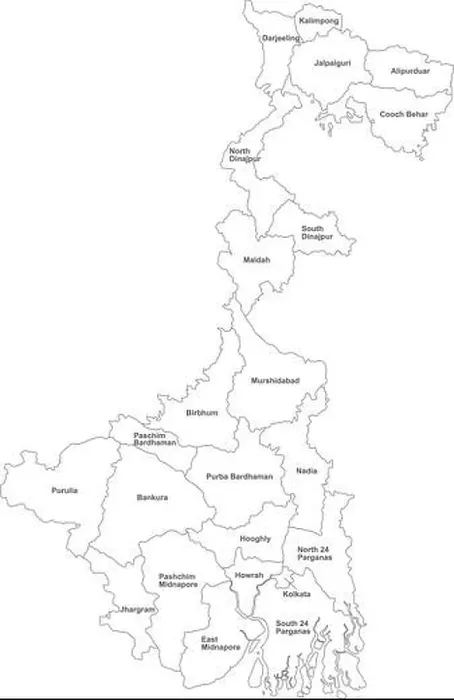 Framed Print : West Bengal districts map with name labels. White background Framed Print : West Bengal districts map with name labels. White background