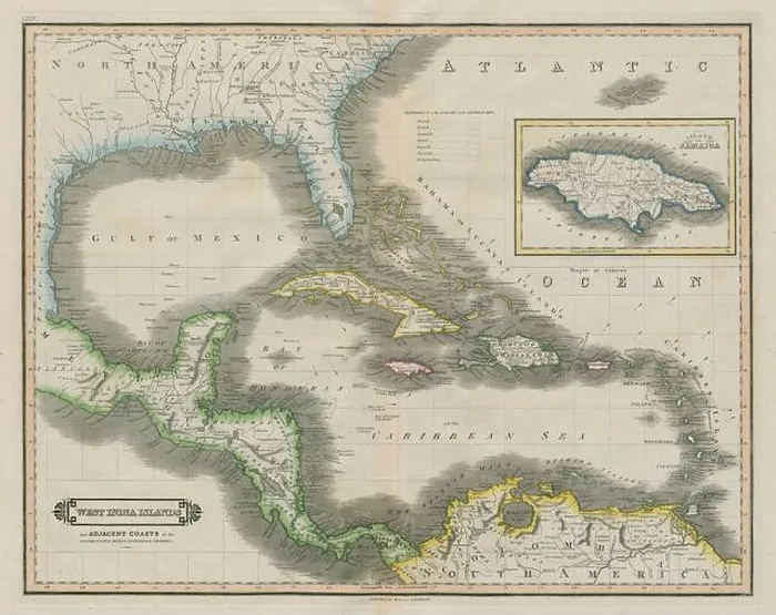 Framed Print : West India Islands. Caribbean. La Salle settlement in Texas. LIZARS 1842 map Framed Print : West India Islands. Caribbean. La Salle settlement in Texas. LIZARS 1842 map
