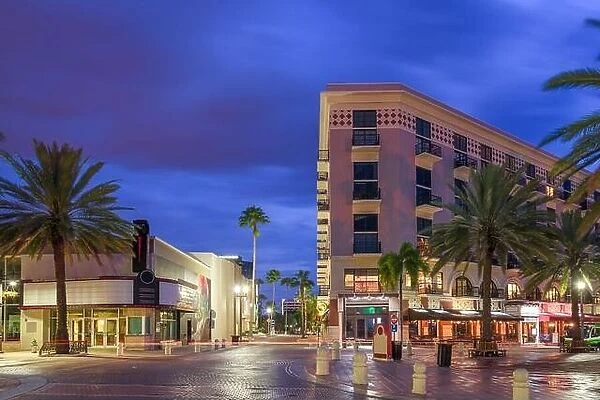 West Palm Beach, Florida, USA on Clematis Avenue during twilight