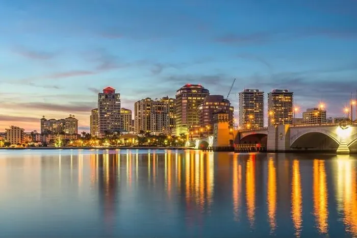 Framed Print : West Palm Beach, Florida, USA downtown skyline on the Intracoastal Waterway at dusk Framed Print : West Palm Beach, Florida, USA downtown skyline on the Intracoastal Waterway at dusk