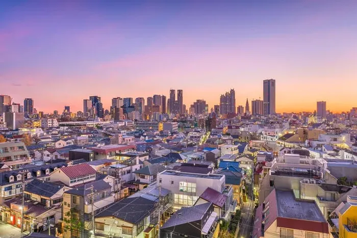 Framed Print : West Shinjuku, Tokyo, Japan financial district cityscape over residential neighborhoods at dusk Framed Print : West Shinjuku, Tokyo, Japan financial district cityscape over residential neighborhoods at dusk