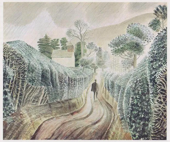 Framed Print : WET AFTERNOON. View of the Church of St. Mary, Capel-y-ffin, Powys 1938 by Eric Ravilious Framed Print : WET AFTERNOON. View of the Church of St. Mary, Capel-y-ffin, Powys 1938 by Eric Ravilious