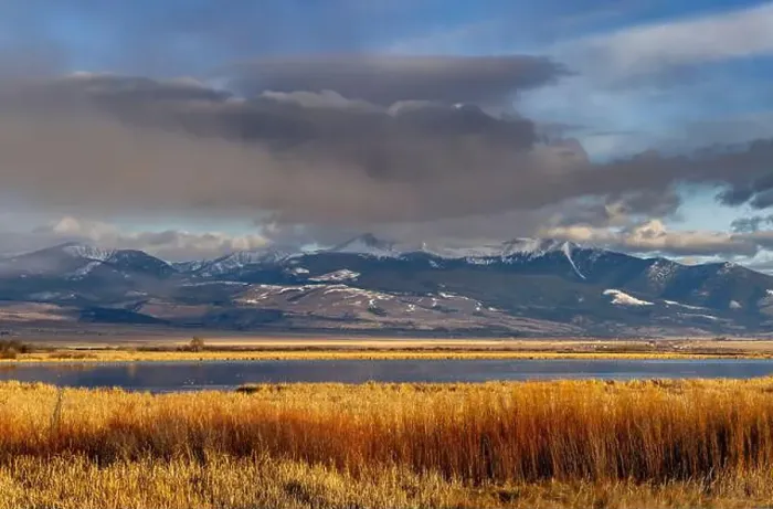 Framed Print : Wetlands below Mount Powell in the Flint Creek Range at Warm Springs Wildlife Management Area in Warm Springs
