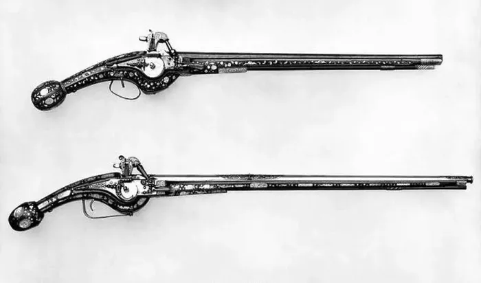 Framed Print : Wheellock Pistol, ca. 1600–1610, French, Steel, wood (maple), mother-of-pearl, brass, gold, L. 32 1 / 8 in. (81.6 cm Framed Print : Wheellock Pistol, ca. 1600–1610, French, Steel, wood (maple), mother-of-pearl, brass, gold, L. 32 1 / 8 in. (81.6 cm