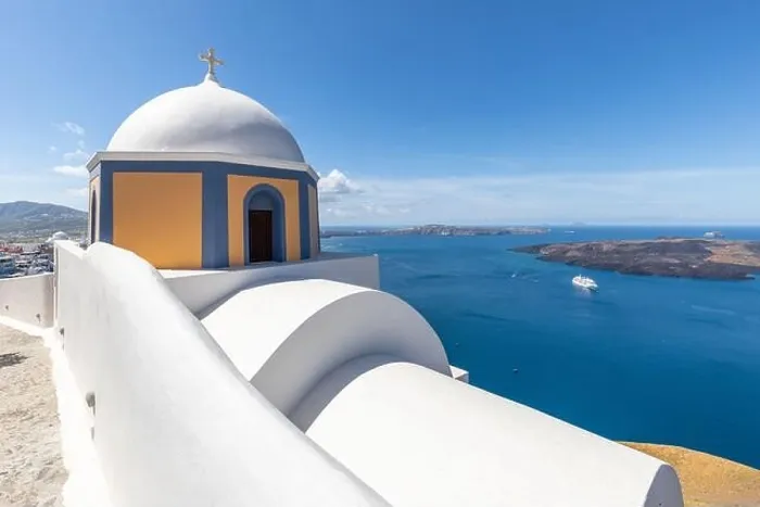 Framed Print : White architecture on Santorini island, Greece. Beautiful landscape, sea view. White wash staircases on Santorini Island, Greece. The view off Caldera Framed Print : White architecture on Santorini island, Greece. Beautiful landscape, sea view. White wash staircases on Santorini Island, Greece. The view off Caldera