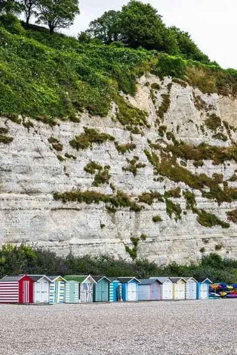 Framed Print : White Cliffs and Beer Beach, Jurassic Coast, Beer Village, Seaton, Devon, England