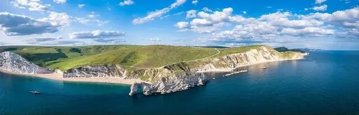 Framed Print : White Cliffs over Jurassic Coast and Durdle Door, Wareham, Dorset, England, Europe