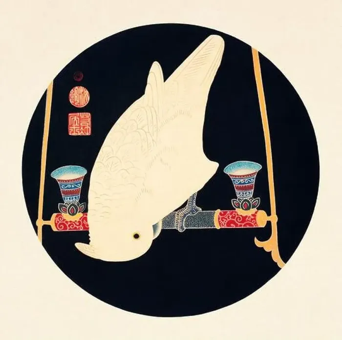 Framed Print : White Cockatoo. Colorful bird illustration on black background by Itō Jakuchū (1716-1800) Framed Print : White Cockatoo. Colorful bird illustration on black background by Itō Jakuchū (1716-1800)