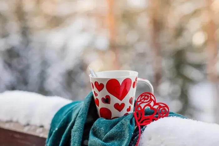 Framed Print : White cup of coffee on a snow covered balcony Framed Print : White cup of coffee on a snow covered balcony
