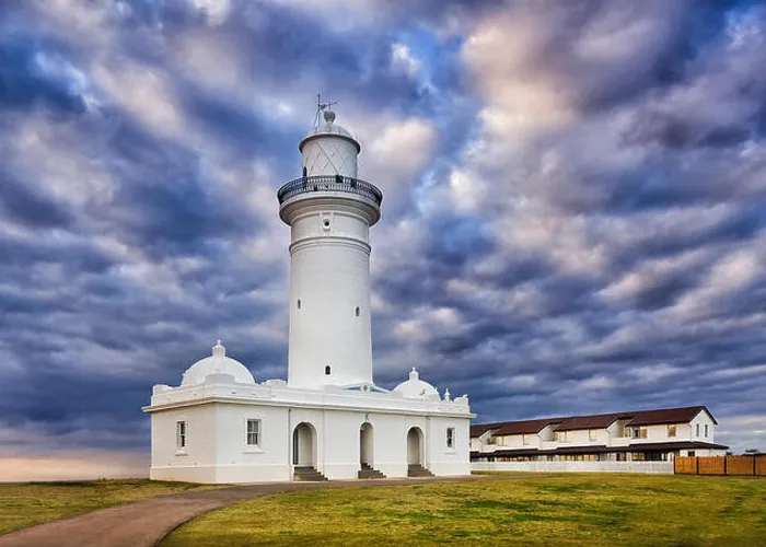 Framed Print : WHite historic MacQuarie lighthouse on Sydney's South head Watsons bay suburb on a cloudy morning Framed Print : WHite historic MacQuarie lighthouse on Sydney's South head Watsons bay suburb on a cloudy morning