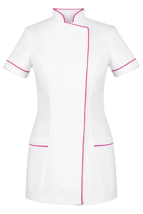 Framed Print : Front of white lady medical uniform isolated on white background