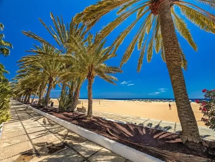 Framed Print : White sandy beach and blue water in Morro Jable, south of Fuerteventura, Canary islands, Spain Framed Print : White sandy beach and blue water in Morro Jable, south of Fuerteventura, Canary islands, Spain