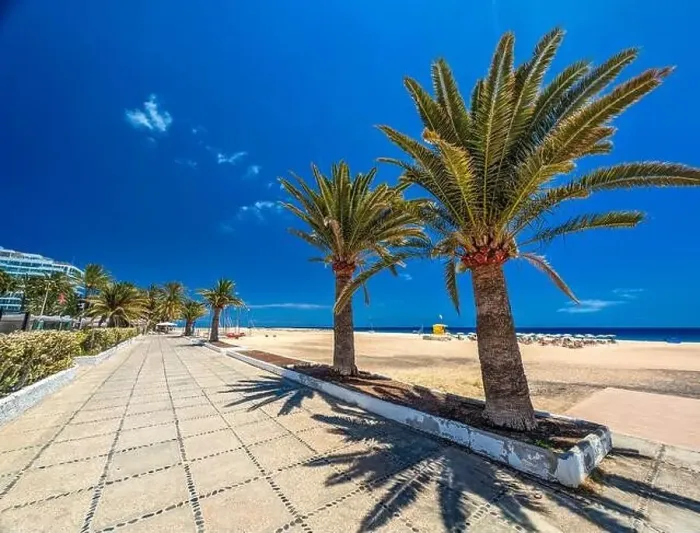 Framed Print : White sandy beach and blue water in Morro Jable, south of Fuerteventura, Canary islands, Spain Framed Print : White sandy beach and blue water in Morro Jable, south of Fuerteventura, Canary islands, Spain