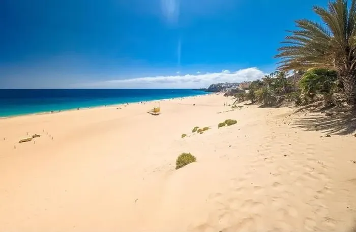 Framed Print : White sandy beach and blue water in Morro Jable, south of Fuerteventura, Canary islands, Spain Framed Print : White sandy beach and blue water in Morro Jable, south of Fuerteventura, Canary islands, Spain