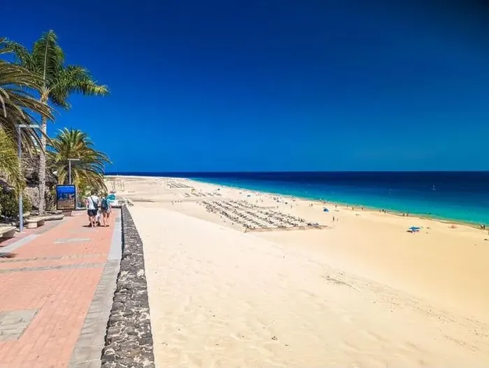 Framed Print : White sandy beach and blue water in Morro Jable, south of Fuerteventura, Canary islands, Spain Framed Print : White sandy beach and blue water in Morro Jable, south of Fuerteventura, Canary islands, Spain