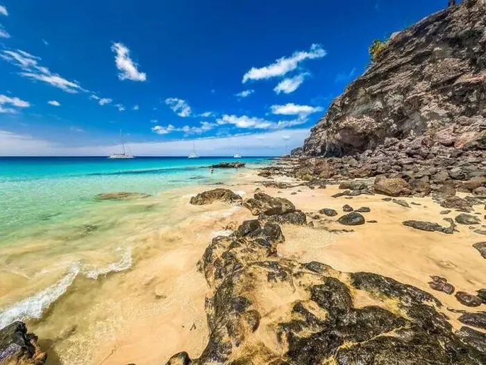 Framed Print : White sandy beach and blue water in Morro Jable, south of Fuerteventura, Canary islands, Spain Framed Print : White sandy beach and blue water in Morro Jable, south of Fuerteventura, Canary islands, Spain