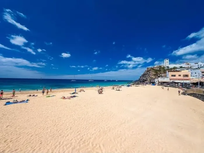 Framed Print : White sandy beach and blue water in Morro Jable, south of Fuerteventura, Canary islands, Spain Framed Print : White sandy beach and blue water in Morro Jable, south of Fuerteventura, Canary islands, Spain
