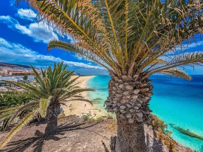 Framed Print : White sandy beach and blue water in Morro Jable, south of Fuerteventura, Canary islands, Spain Framed Print : White sandy beach and blue water in Morro Jable, south of Fuerteventura, Canary islands, Spain